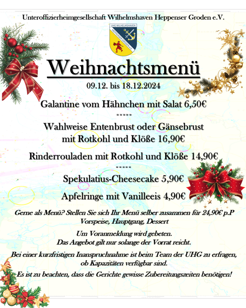 UHG Wilhelmshaven Weihnachtsmenü 2024